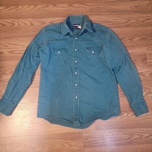 Heavy Blue Button-Down Shirt - Vintage Wrangler